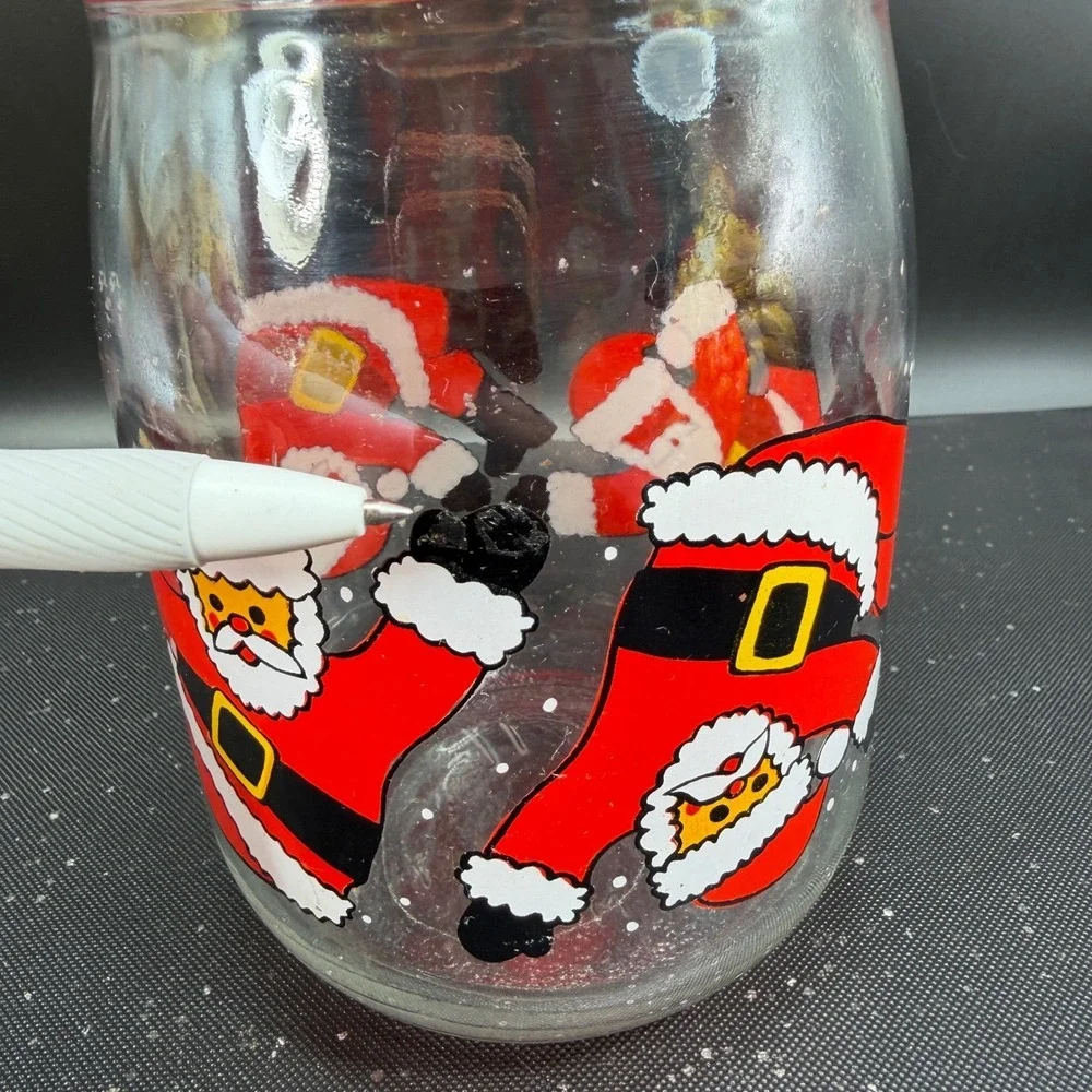 Vintage Santa Claus Glass Cookie Jar Made‎ in France Red Lid Christmas Canister